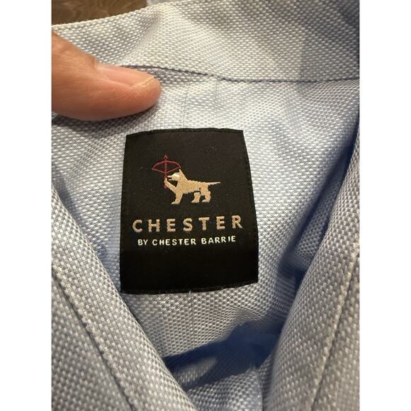 Chester Barrie Mens Blue Button Up Collar 100% Cotton Cuff Shirt Size 16 1/2 42 - Picture 5 of 10